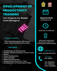 Development of Productivity Trainers (TOT Program) exclusively for the Middle Level Managers of the Public sector